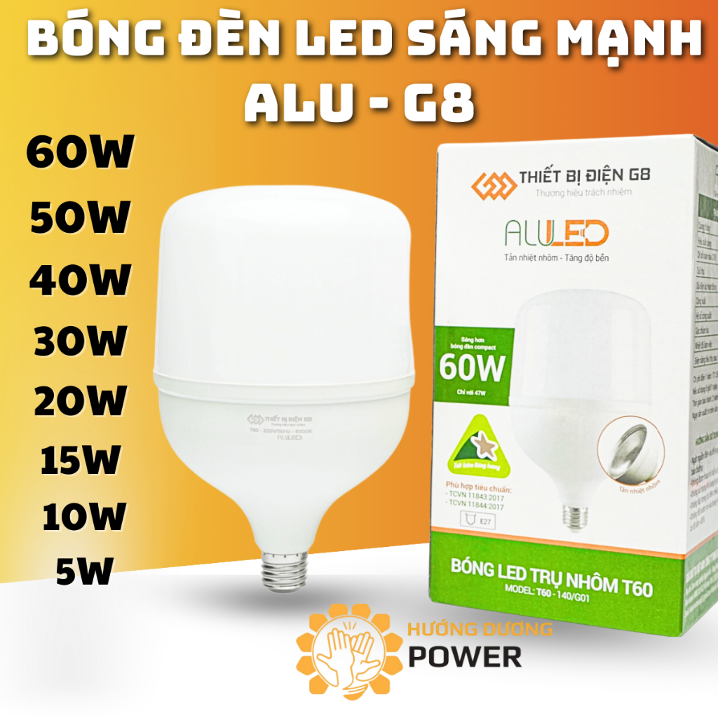 Bóng đèn LED ánh sáng mạnh 60W 50W 40W 30W 20W 15W 10W 5W - Thiết bị điện G8 Tiết kiện điện - Chính Hãng