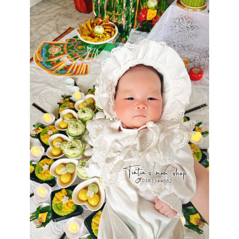 Sét body tiểu thư ren hoa khuy giữa