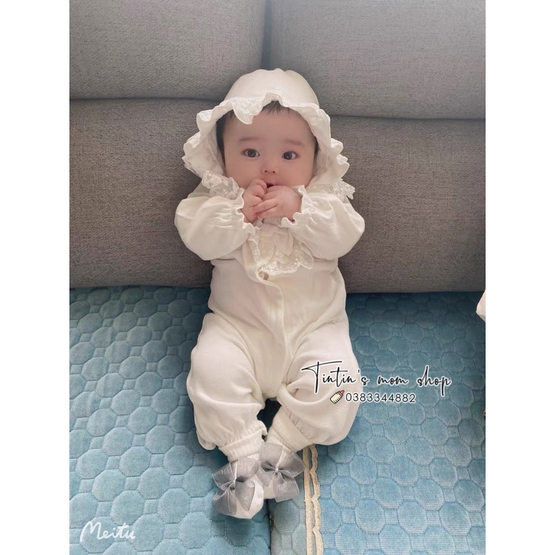 Sét body tiểu thư ren hoa khuy giữa