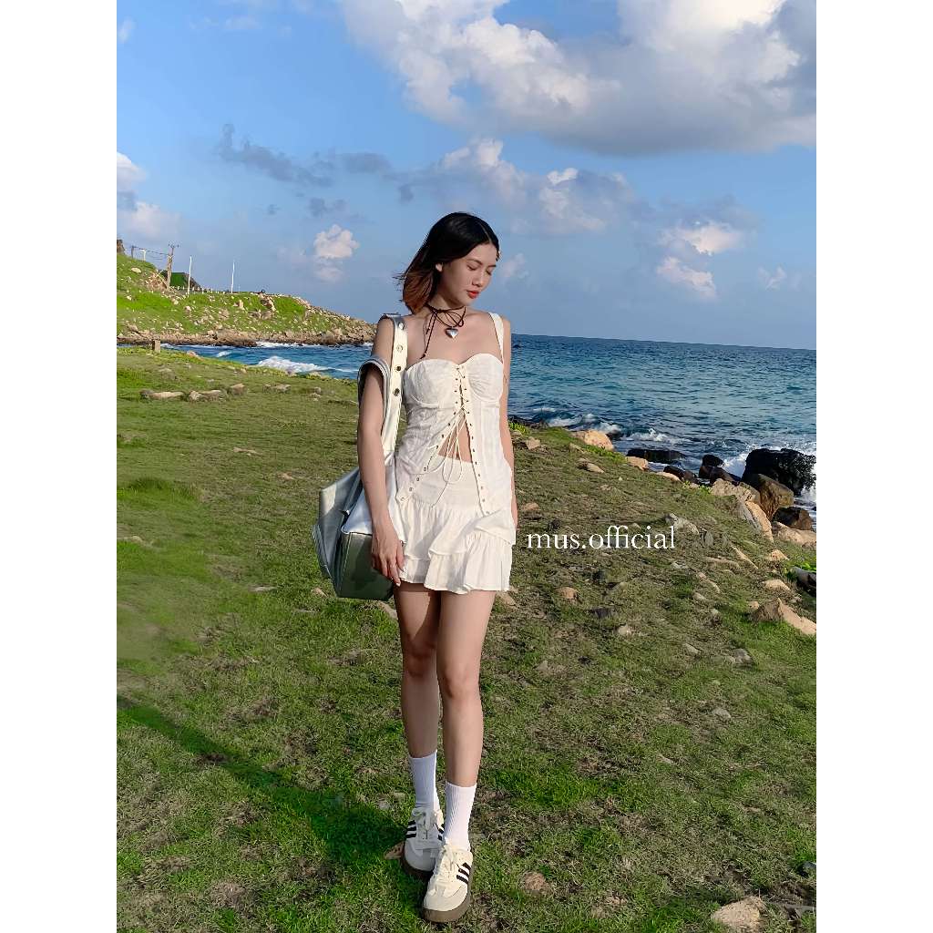 Áo 2 Dây Cúp Ngực Phối Lưới Thun Cài Mắt Cáo Sau Lưng Dây Kéo Inox MUS KIDZY TOP