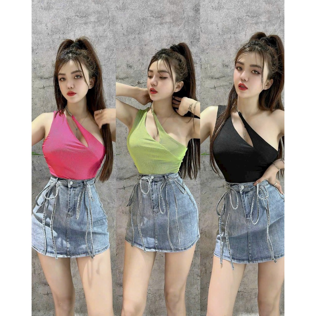 Áo thun lụa croptop lệch vai sát nách GB10090