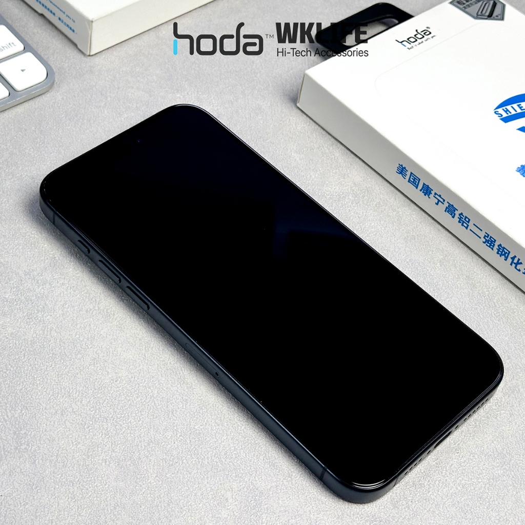 Cường lực Hoda AGbC by Corning 15 Pro/ 15 Pro Max trong suốt chống vỡ màn hình có khung dán lấy bụi