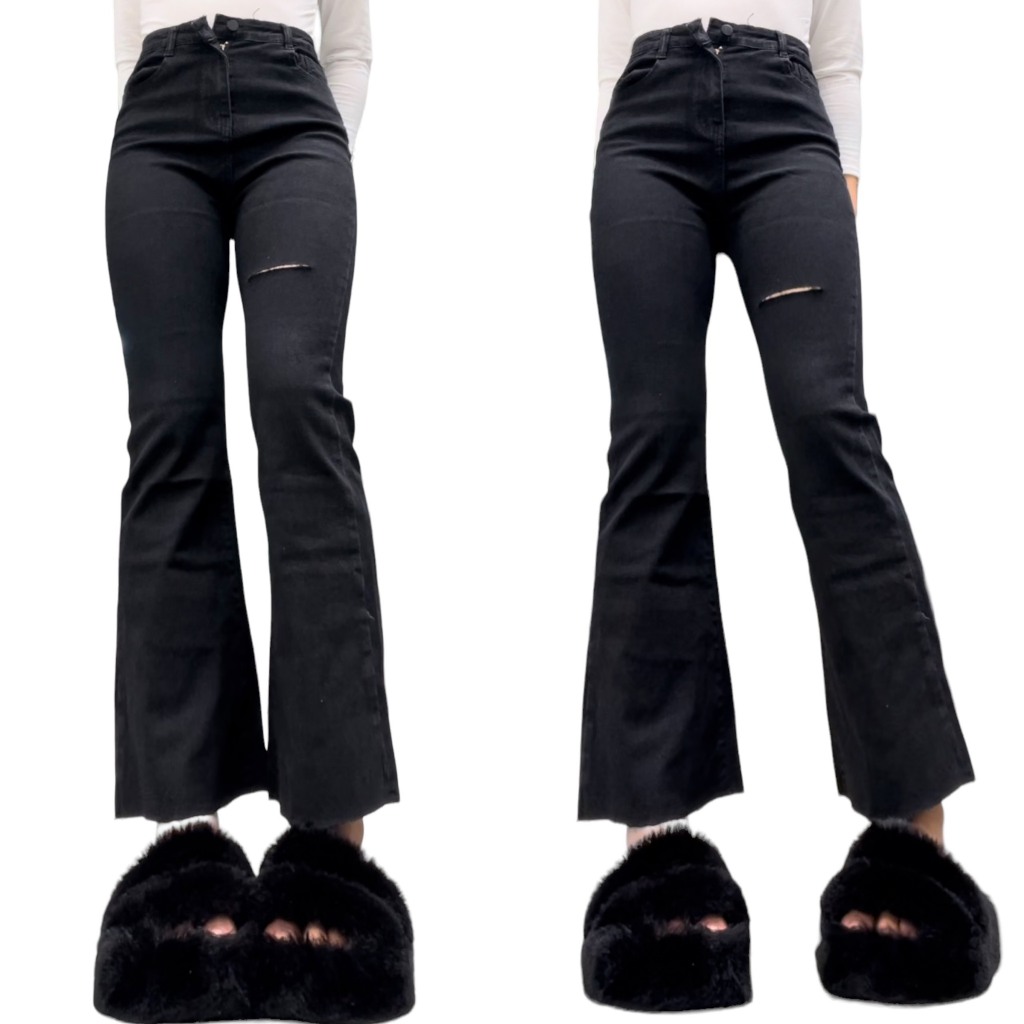 ( Chất Đẹp ) Quần jeans ống loe rách ngang dễ mặc ,chất jeans cotton cao cấp