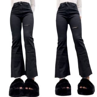 ( Chất Đẹp ) Quần jeans ống loe rách ngang dễ mặc ,chất jeans cotton cao cấp