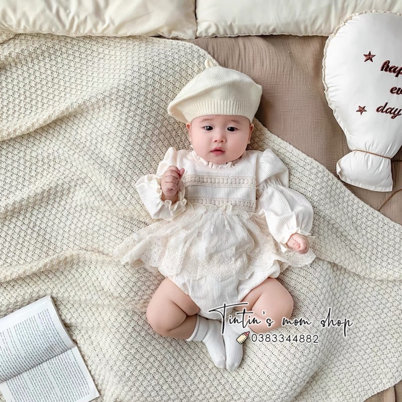 Váy ren công chúa thôi nôi kem dành cho bé gái 3-18M