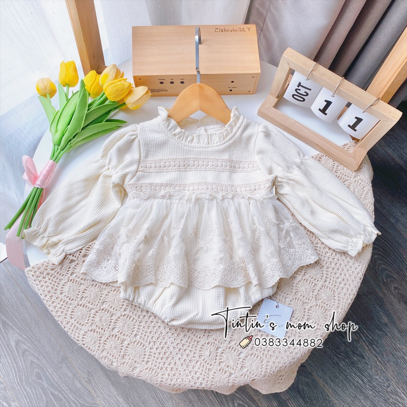 Váy ren công chúa thôi nôi kem dành cho bé gái 3-18M