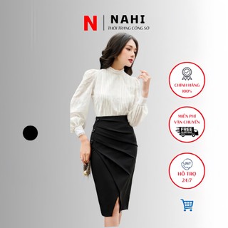 Chân váy bút chì xẻ chéo phối 3 cúc A005
