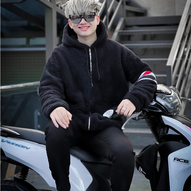 Áo khoác lông nam nữ viền tay thom Chất lông mịn  Áo 2 lớp