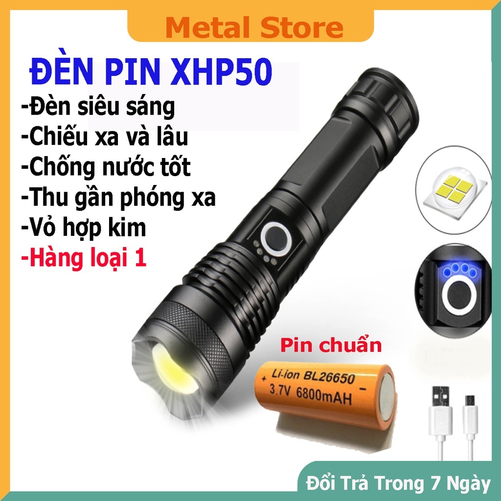 Đèn Pin Siêu Sáng NMC Cầm Tay Pin Trâu 26650 - Đèn Pin Siêu Sáng Mini, vỏ kim loại chống nước 5 chế độ chiếu sáng