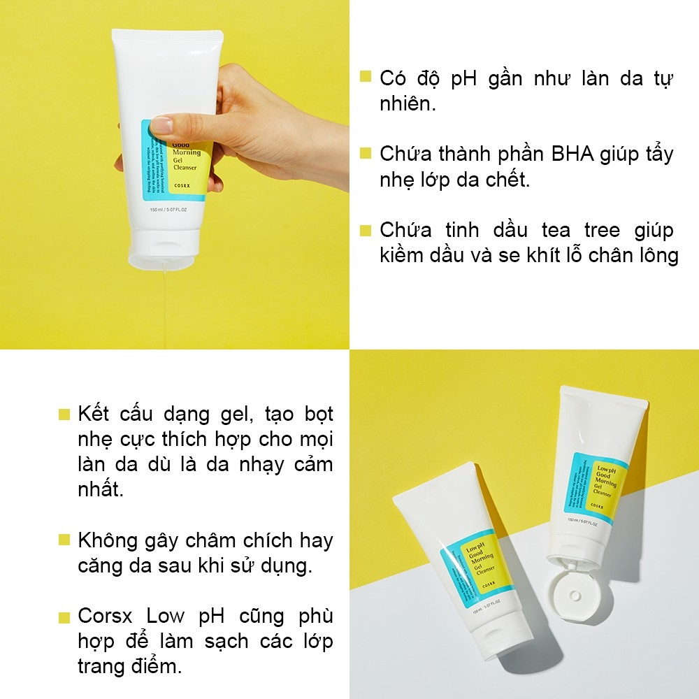 Sữa rửa mặt Cosrx Low pH Good Morning, độ pH thấp, dạng gel, chiết xuất tràm trà 150ml