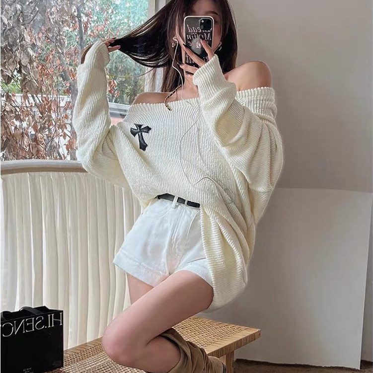 Áo Len Trễ Vai Chữ Thập ❤ Áo Giấu Quần Len Tăm Dày Dặn Nữ Tính NVA646 ❤