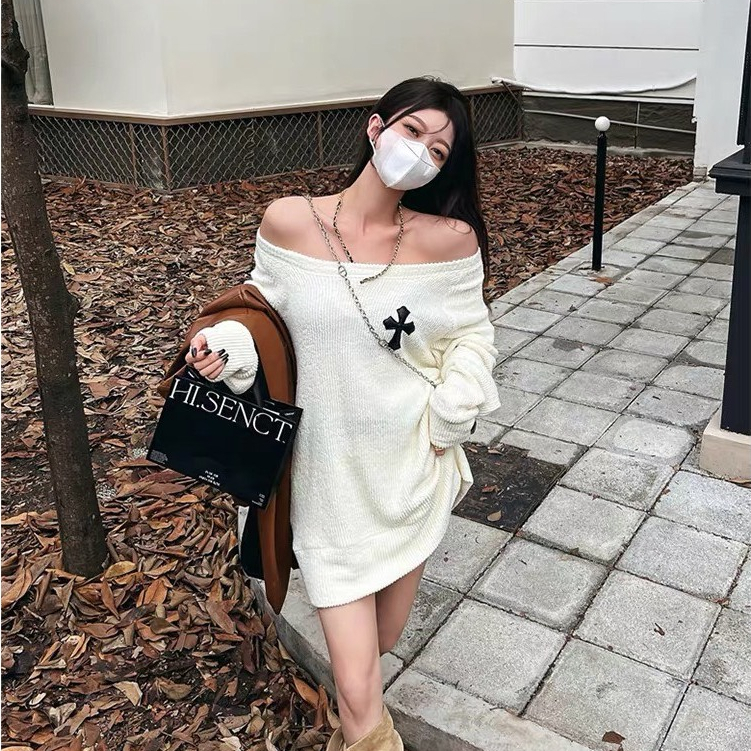 Áo Len Trễ Vai Chữ Thập ❤ Áo Giấu Quần Len Tăm Dày Dặn Nữ Tính NVA646 ❤