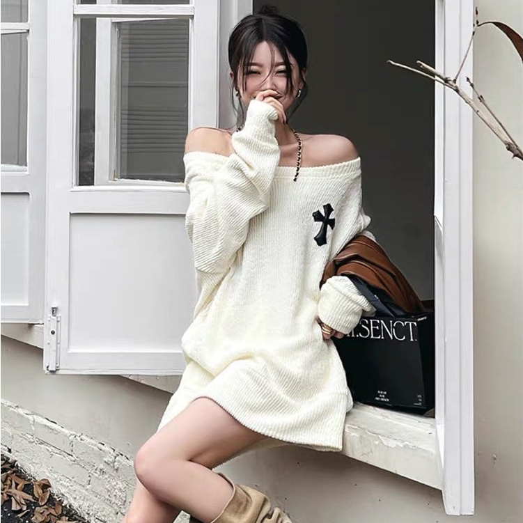 Áo Len Trễ Vai Chữ Thập ❤ Áo Giấu Quần Len Tăm Dày Dặn Nữ Tính NVA646 ❤