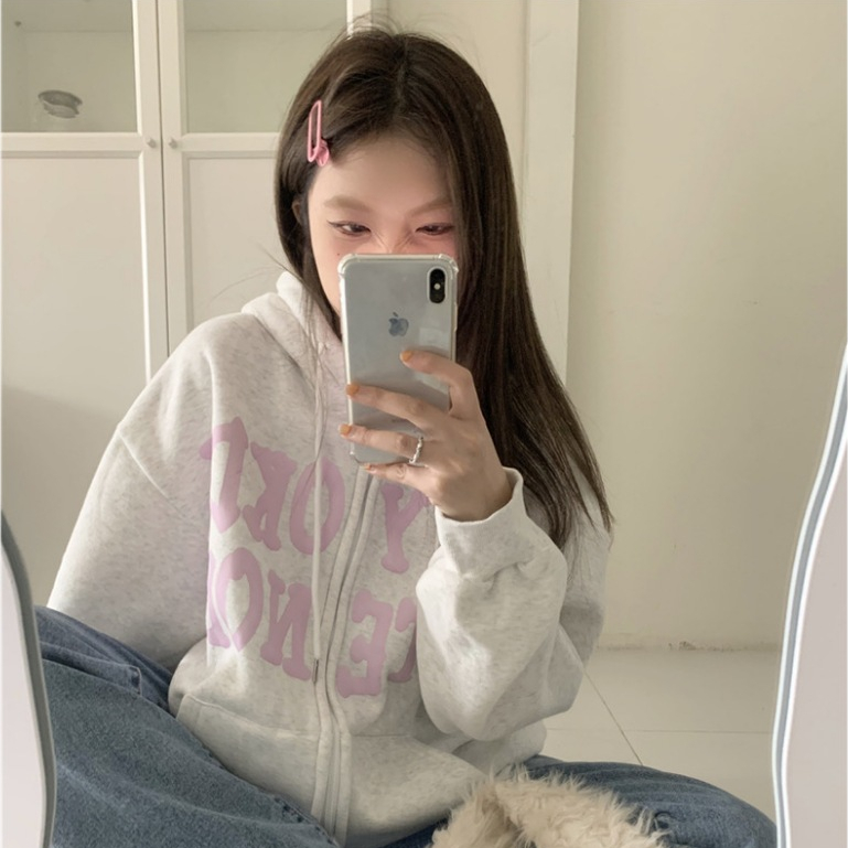 Áo khoác nỉ hoodie zip có dây kéo dáng rộng NASINN