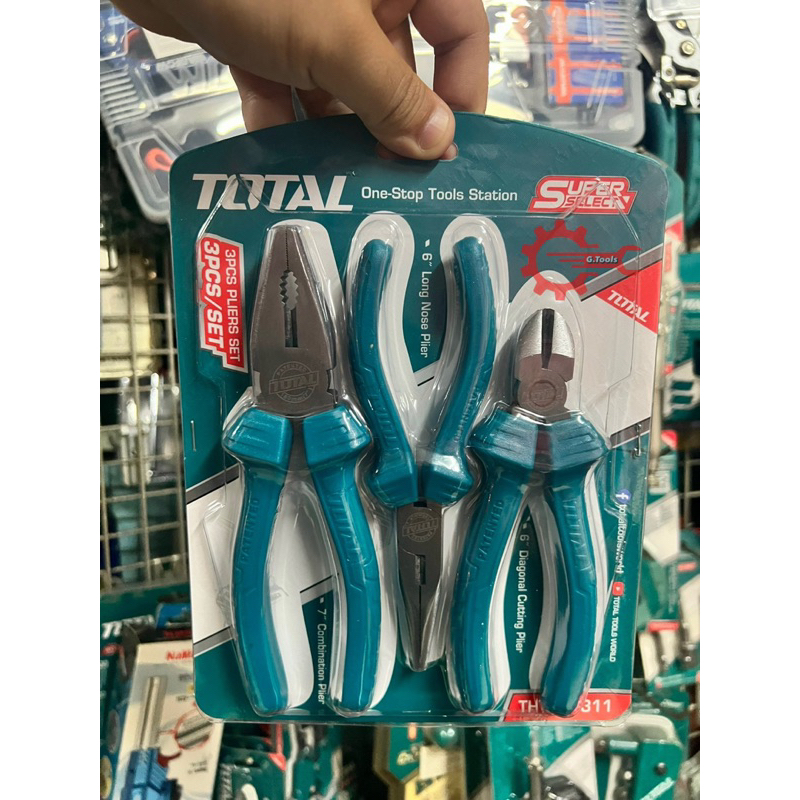 Bộ 3 kìm cắt, kìm điện và kìm mỏ nhọn Total THT1K0301