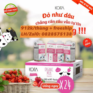 THÙNG 24 HỘP SỮA BÒ KOITA VỊ DÂU HỮU CƠ -200ml 🚚 FREESHIP 🚚