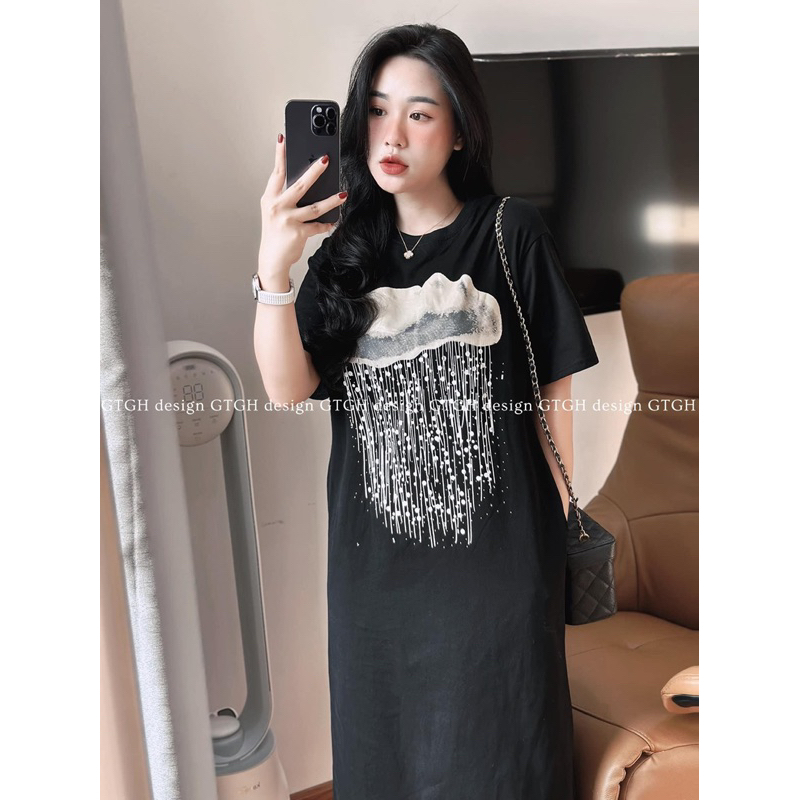 Váy xuông cottong hình mây tiểu thư