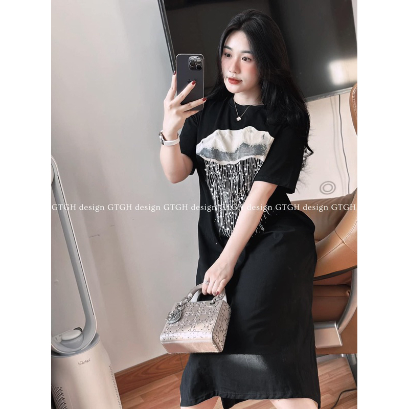 Váy xuông cottong hình mây tiểu thư