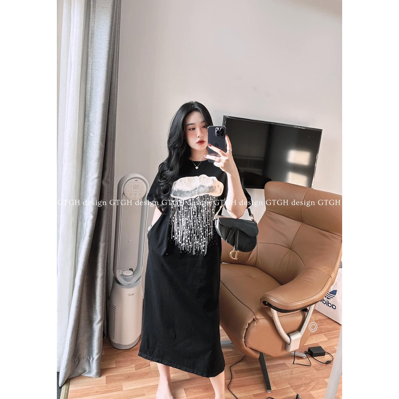 Váy xuông cottong hình mây tiểu thư