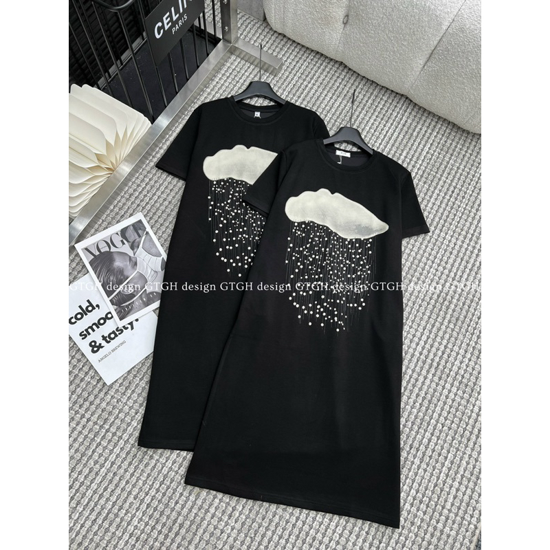 Váy xuông cottong hình mây tiểu thư