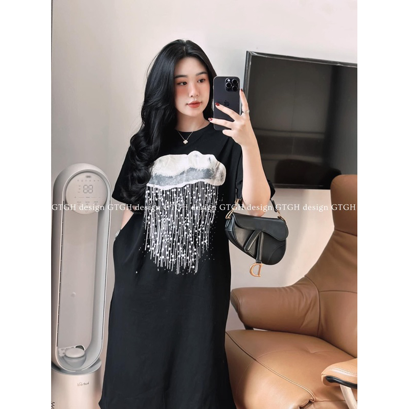 Váy xuông cottong hình mây tiểu thư