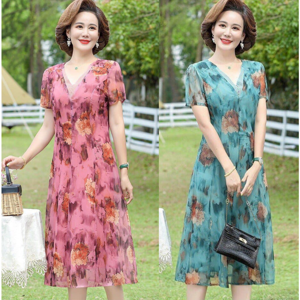 , Váy trung niên sang trọng cho mẹ U40,U50, che khuyết điểm, dáng A