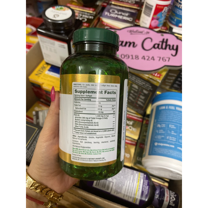 Thanh lý dầu cá fish oil omega 3 nature bouny 200 viên 100g date 6-2024