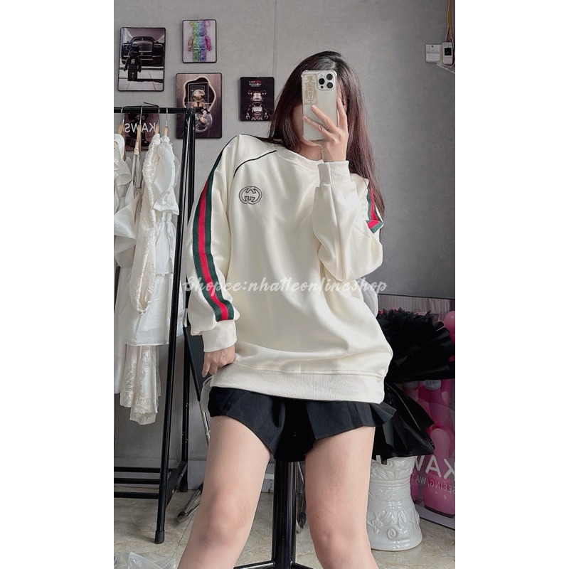 Áo nỉ da cá dài tay thêu viền đỏ