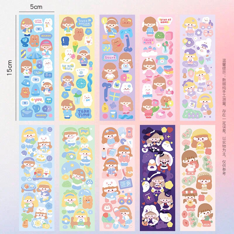 2 tấm sticker cute lấp lánh có ánh nhũ, hình dán trang trí sổ tay, abum, điện thoại dễ thương