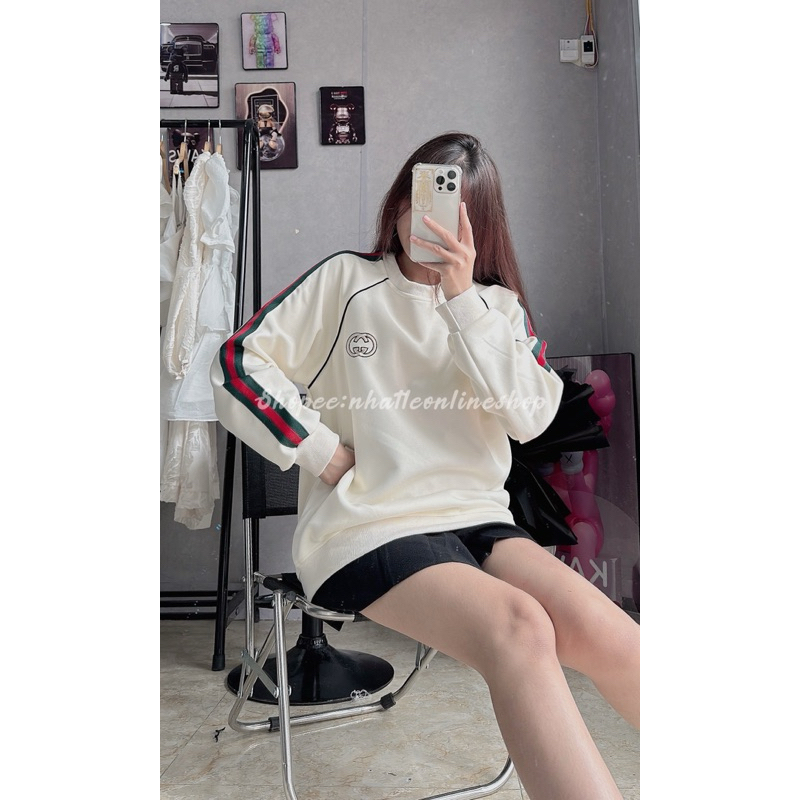 Áo nỉ da cá dài tay thêu viền đỏ