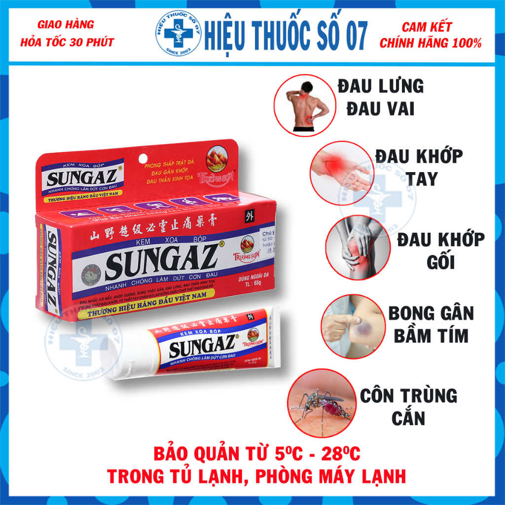 Kem xoa bóp Sungaz tuýp 30g xoa bóp giảm phong thấp, đau thần kinh tọa, đau khớp