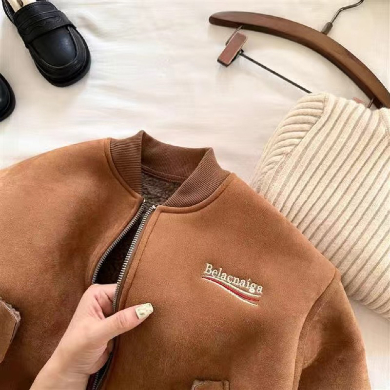 Áo khoác da lộn cho bé, áo khoác da lộn lót lông cho bé trai phong cách hàn quốc