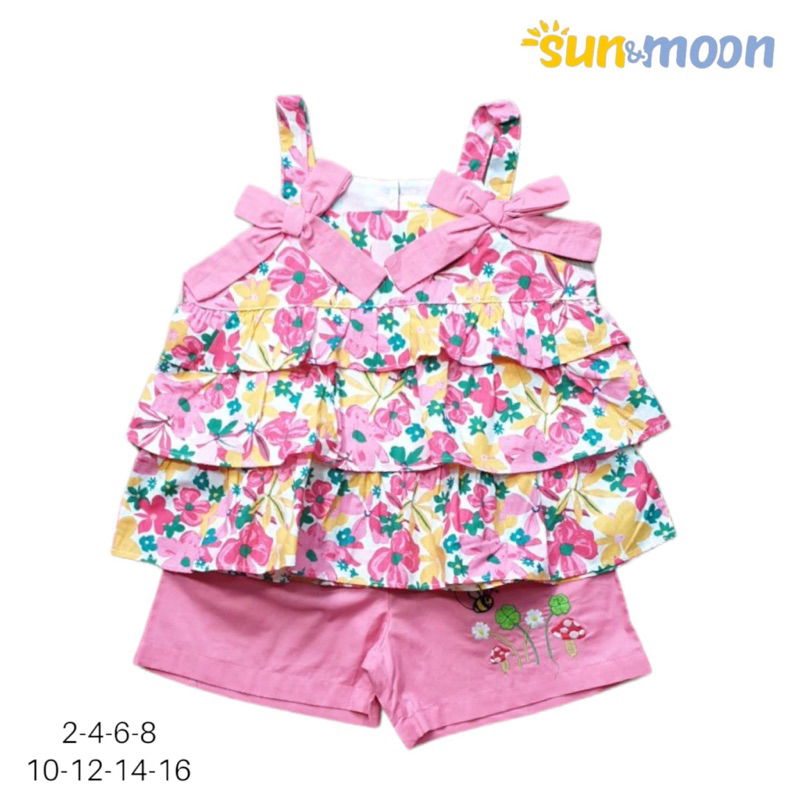 Bộ coton hoa 2 dây phối tầng bé gái Sunmoon