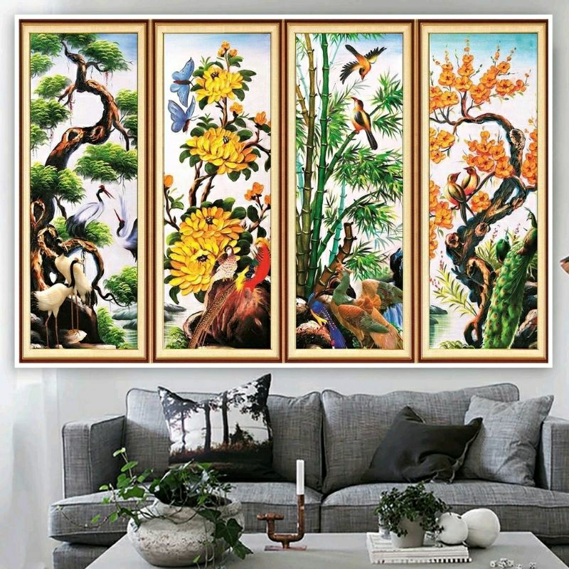 Tranh dán tường tứ quý, 4 mùa, mỗi Mùa ngang 30 cao 130