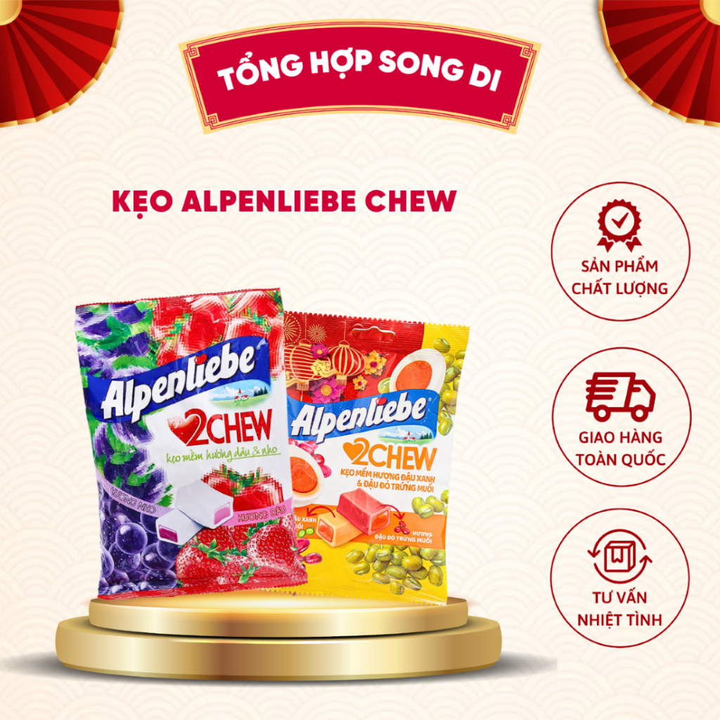 Kẹo Mềm Alpenliebe 2 Chew Hương Dâu Nho Hương Đậu Xanh Trứng Muối Thơm Ngon Hấp Dẫn Gói 84g