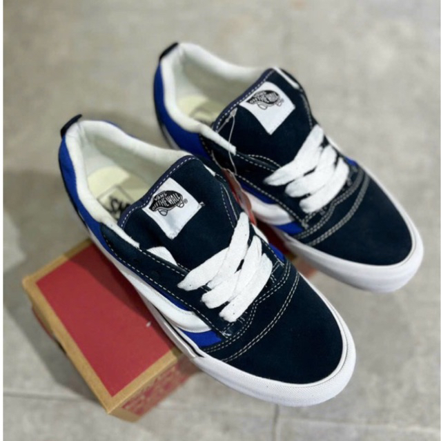 Giày Van Knu Skool Navy White Basic Lai Au Cao Cấp Fullbox