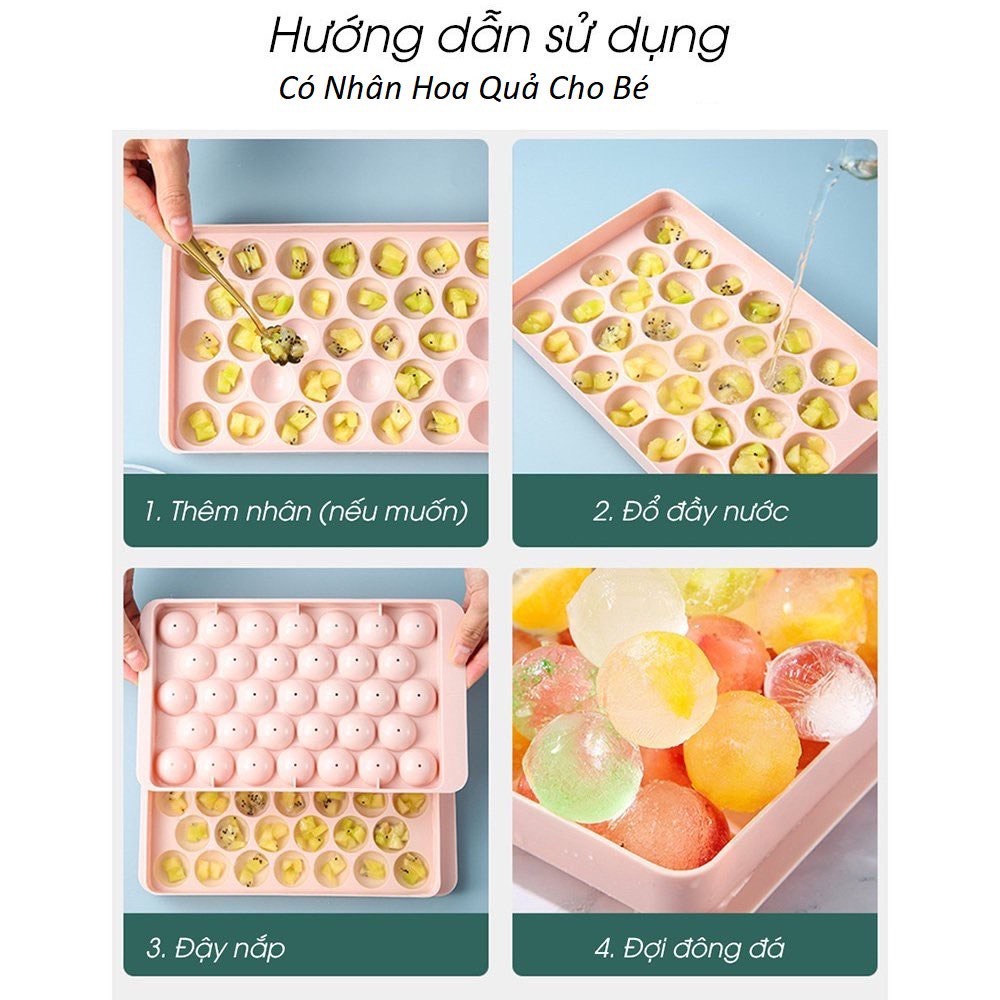 Khay đá 33 viên, khuôn Thạch Bi Nhựa Tròn Làm Rau Câu Hoa Quả Trái Cây