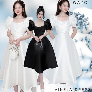 [Vinela Dress] Đầm WAYO thiết kế tay pồng đính hoa cao cấp xếp ly dự tiệc sang trọng