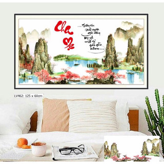 Tranh đính đá Cha Mẹ - LV462 (125x60cm) , tranh chưa đính đá