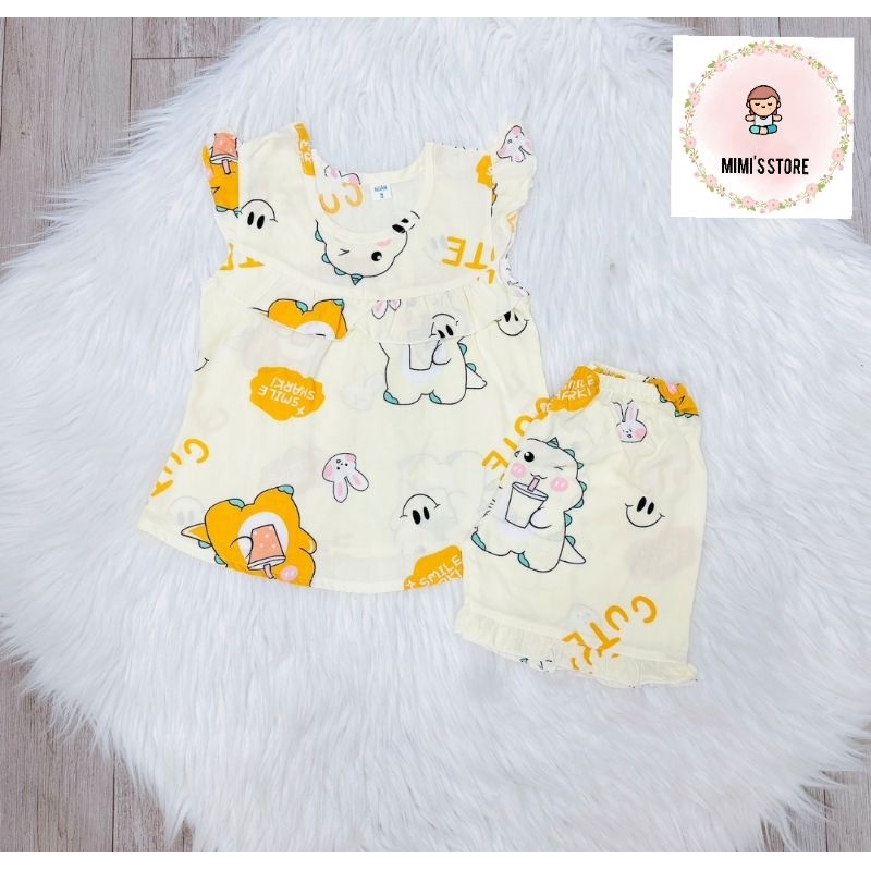 Đồ bộ tole, lanh 2 da  cho bé gái từ 5-7kg, kiểu tay cánh tiên quần ngắn, chất vải mềm, mát