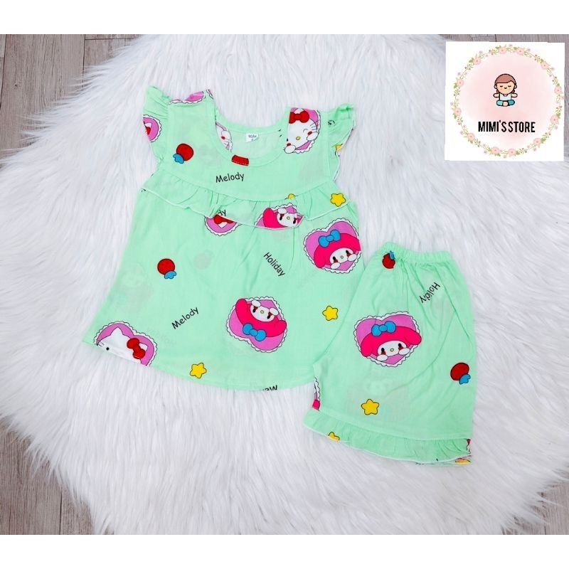 Đồ bộ tole, lanh 2 da  cho bé gái từ 5-7kg, kiểu tay cánh tiên quần ngắn, chất vải mềm, mát