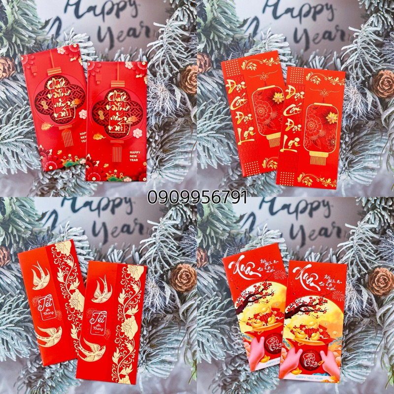 Xấp 10 Bao Lì Xì Đỏ Tết Loại 1 Nhiều Mẫu, Giấy C150 Bóng Đẹp