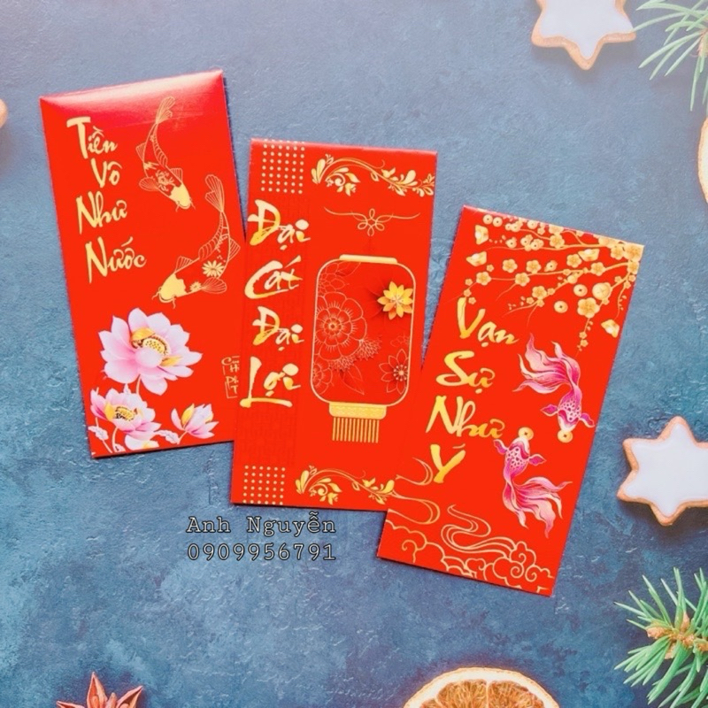 Xấp 10 Bao Lì Xì Đỏ Tết Loại 1 Nhiều Mẫu, Giấy C150 Bóng Đẹp