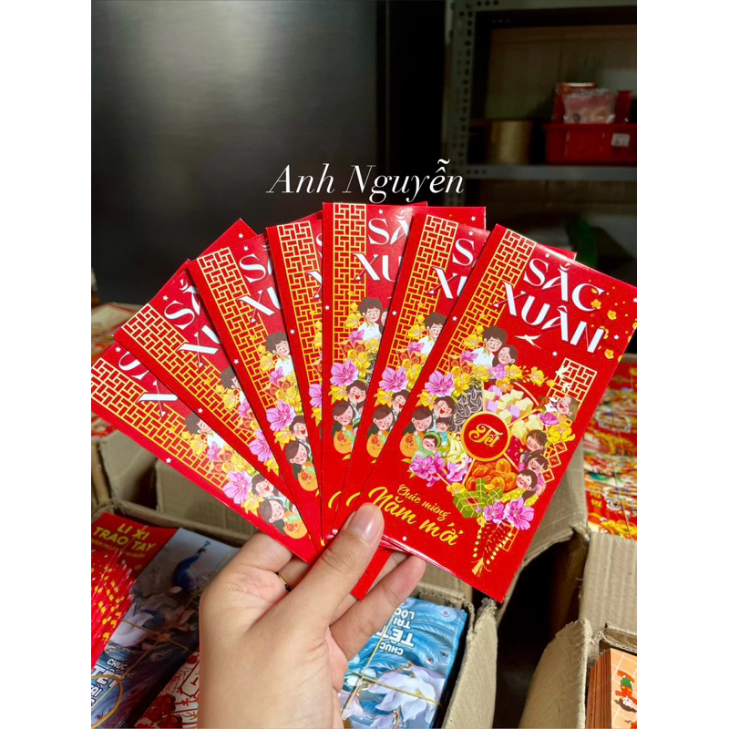 Xấp 10 Bao Lì Xì Đỏ Tết Loại 1 Nhiều Mẫu, Giấy C150 Bóng Đẹp