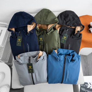  【XẢ HÀNG TỒN 2024 Áo khoác gió nam nữ lót lông  màu nâu ấm áp mùa đông vải tráng bạc chống nước 