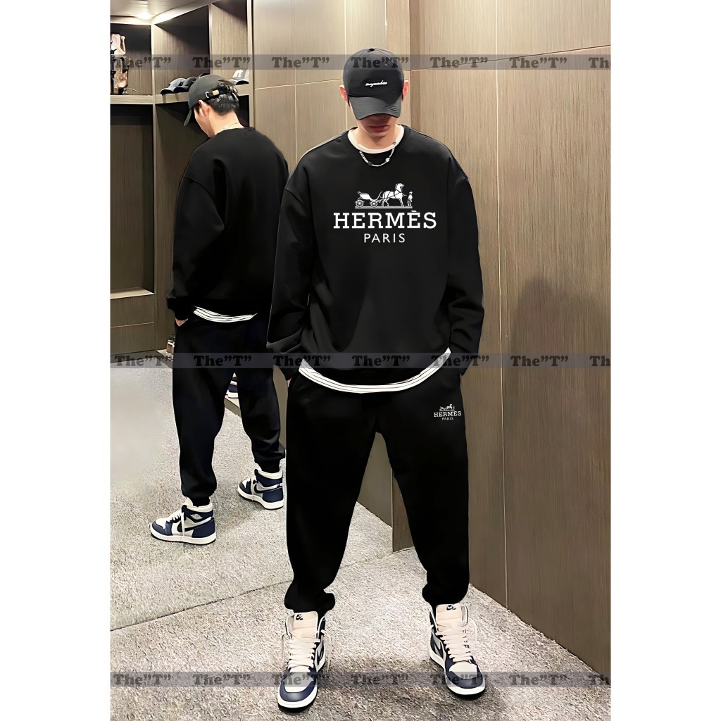 Bộ Sweater HERMES Nam Nữ, Chữ Thêu Hình In 5D, Bộ Nỉ Chất Liệu Loại 1 - Hàng Cao Cấp Hottrend Thu Đông nemoshop