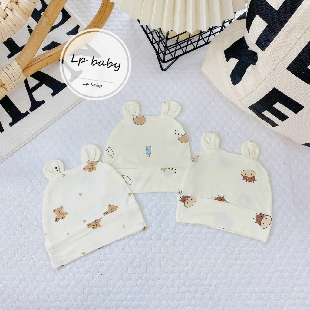 Mũ sơ sinh THUN PETIT NỀN VÀNG MỀM MỊN CO GIÃN TỐT họa tiết đáng yêu cho bé M23