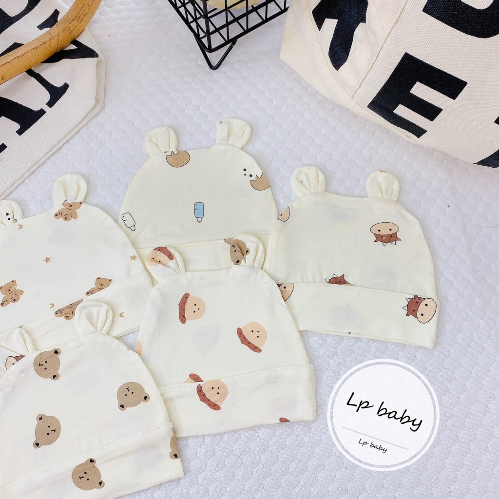 Mũ sơ sinh THUN PETIT NỀN VÀNG MỀM MỊN CO GIÃN TỐT họa tiết đáng yêu cho bé M23