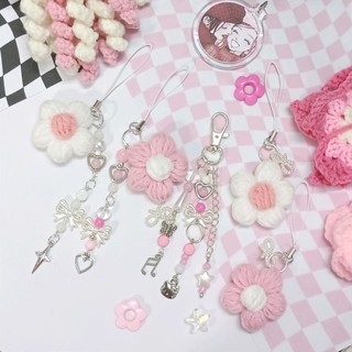 BST hường phấn - Móc khóa bông hoa len so cute