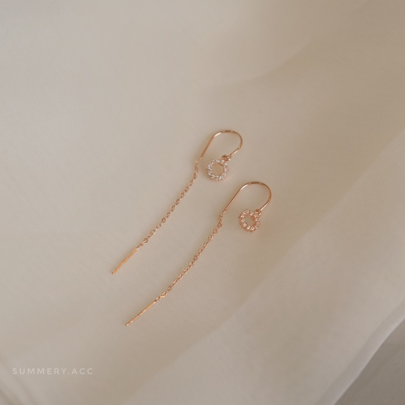 Khuyên tai bạc 925 SUMMERY tròn đính đá dáng dài bông tai S925 mạ vàng hồng